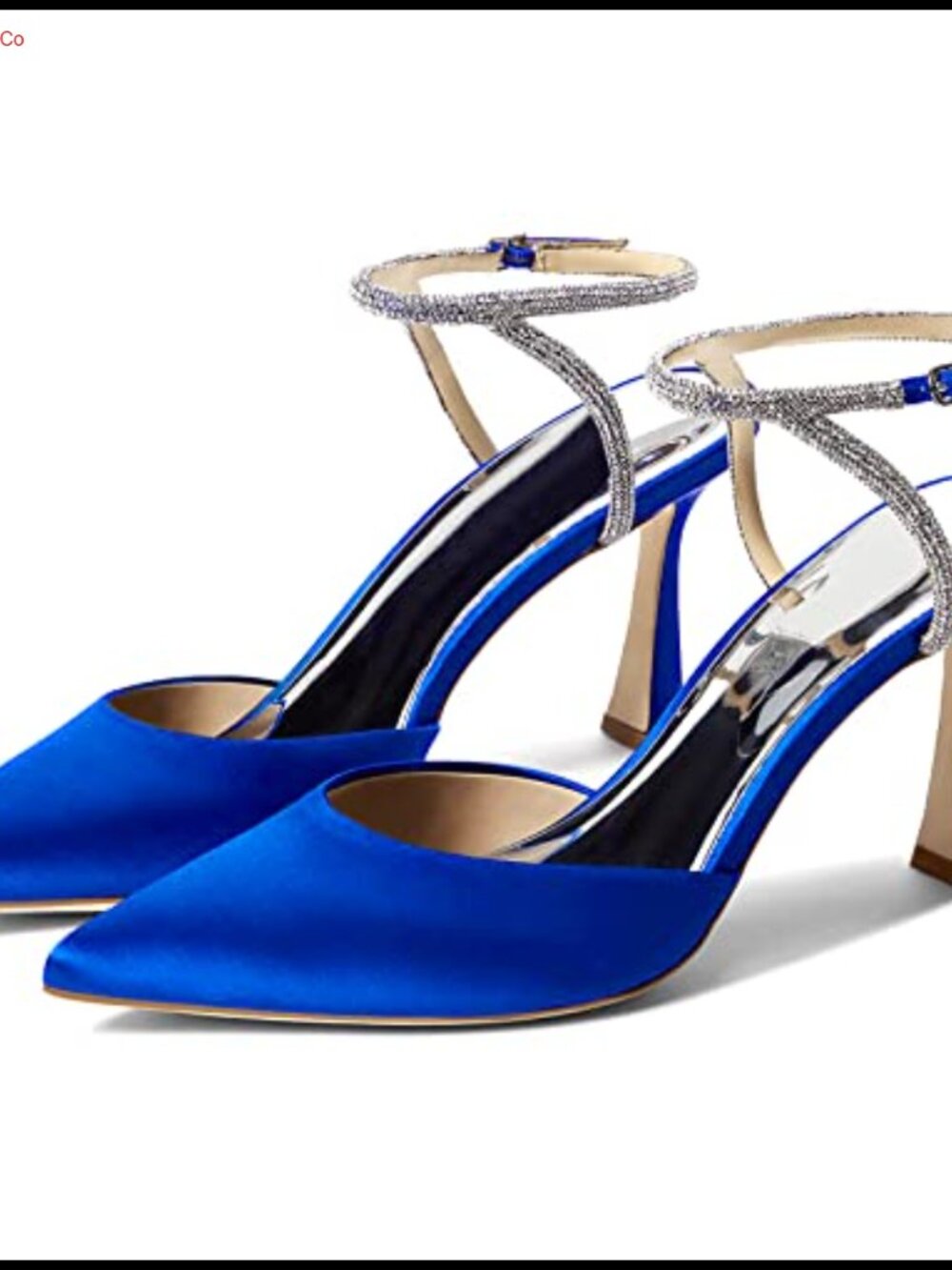Coutgo Women's Rhinestone Satin Kitten High Heels Pointed Toe Pumps